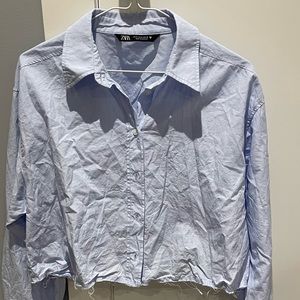 ZARA long sleeve crop tee. Washed blue. Size: M. Slightly used.